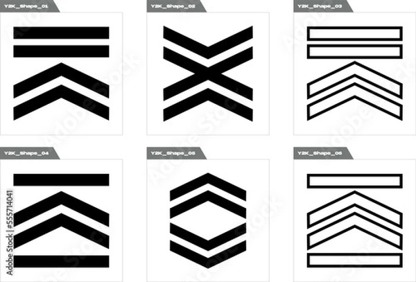 Obraz Set of Y2K style vectors of objects. Trendy geometric postmodern figures. Elements for graphic decoration. Stars, starburst . Vector illustration