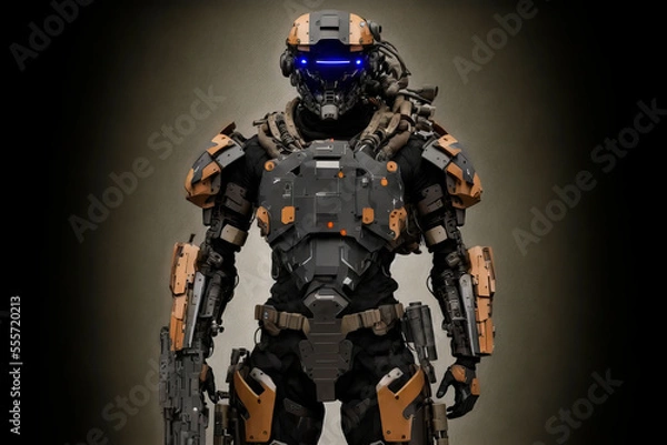 Fototapeta Robots. Soldier Robot hyper realistic. Conceptual project 2025. Futuristic interpretation. Illustration for advertising, cartoons, games, blockbusters, print media. My collection.