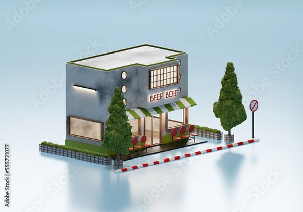 Obraz 3D Rendering Butcher Shop In Isometric Exterior Background