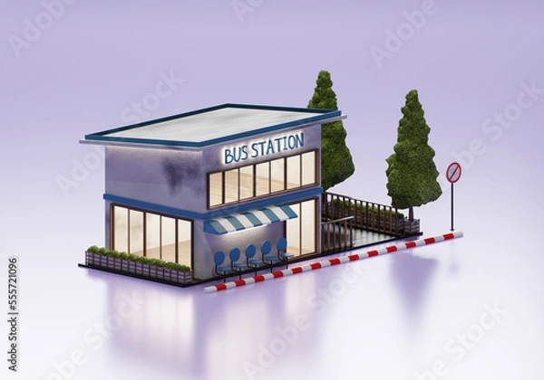 Obraz 3D Rendering Bus Station In Isometric Exterior Background