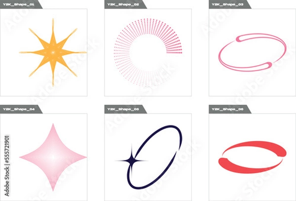 Obraz Collection of Y2K elements. Brutalism star and flower shapes. Modern abstract forms. Anti-design. Vector illustration