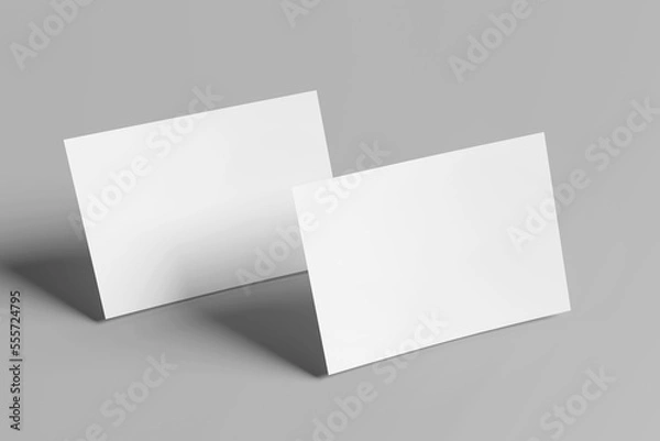 Fototapeta Blank white a6 postcard mockup with texture and shadow isolated on white background. 3d rendering
