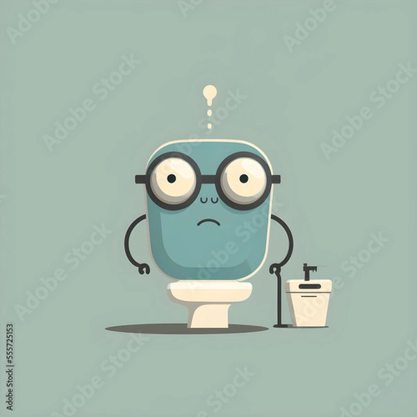 Fototapeta Funny toilet, cartoon style, simple lines, full body, minimalism illustration
