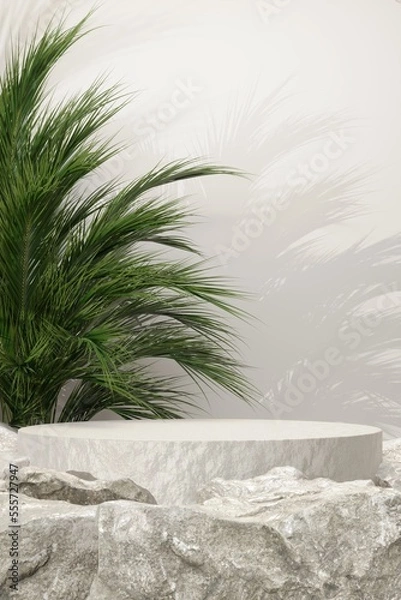 Obraz Rock stone white podium Blank product shelf standing backdrop.
