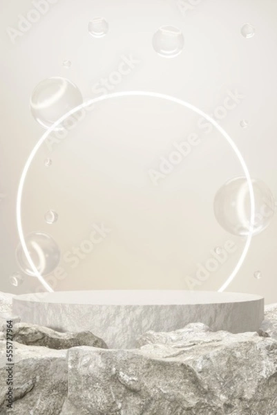 Obraz Rock stone white podium Blank product shelf standing backdrop.