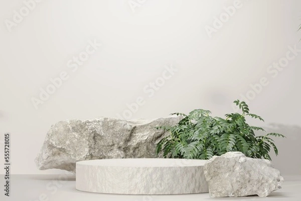 Obraz Rock stone white podium Blank product shelf standing backdrop.
