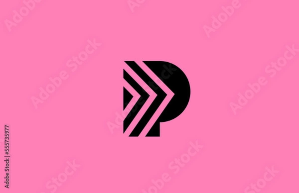 Fototapeta pink black P alphabet letter logo icon design with geometric lines. Creative template for company and business