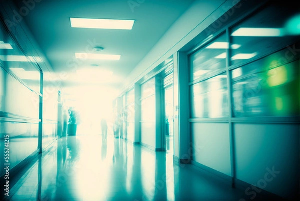 Fototapeta Blurred background of the interior of a hospital or medical clinic. Generative AI.
