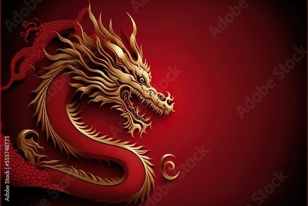 Obraz Red chinese dragon pattern on red background