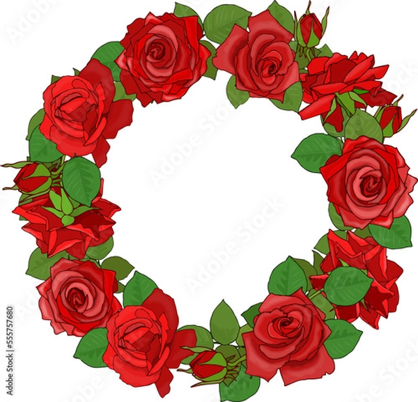 Fototapeta A wreath of red roses painted on a transparent background.