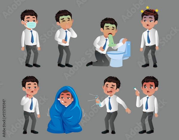 Fototapeta Set of men with pain and diseases