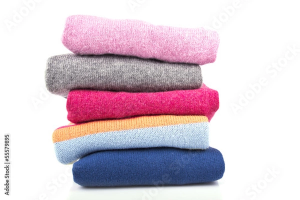 Obraz A stack of colored, woolen jumpers