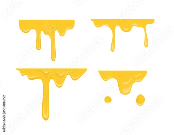 Fototapeta yellow melting cheese drops set with flat top decoration 3d realistic illustration