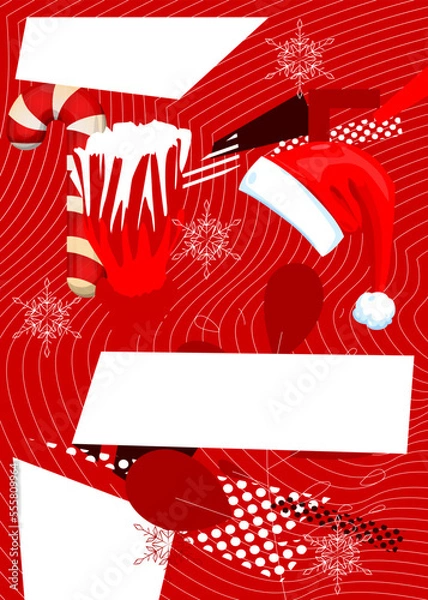 Fototapeta Christmas Background illustration. Cartoon holiday event poster.