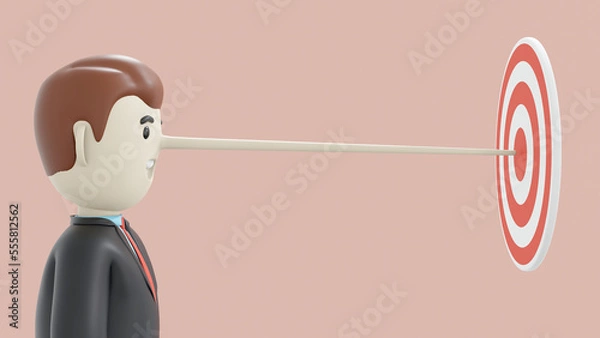 Fototapeta 3D illustration. Businessman is lying  to achieve the target. 