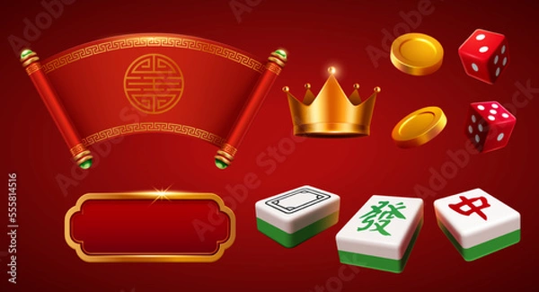 Fototapeta 3D CNY mahjong game element set