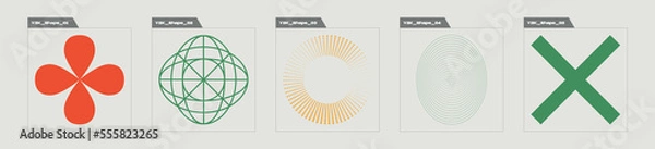 Obraz Vector set of Y2K. Brutalism star and flower shapes. Objects in y2k style. Futuristic. Vector illustration