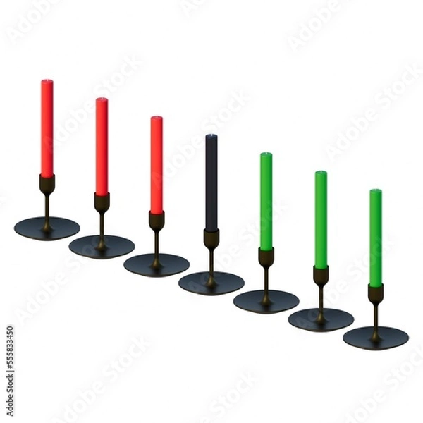 Fototapeta 3D RENDERING OF SEVEN CANDLES IN A KINARA SYMBOLIZE THE SEVEN PRINCIPLES OF KWANZAA