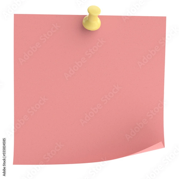Fototapeta Note paper with push pin. 3D illustration.