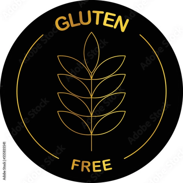 Fototapeta Gluten Free Label icon symbol of no wheat or gluten in this food package celiac allergy or dietetic product nutrition stamp. Gluten free labels vector set. Black gluten-free food stamp icons. 