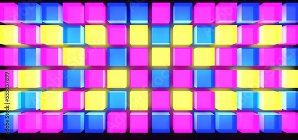 Obraz 3d rendering colorful glass grid pattern cube neon wallpaper