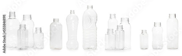 Obraz selection of quality photo collage of many different empty plastic bottles isolated on white background. production of new containers