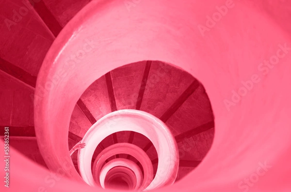 Obraz Old stairs in spiral staircase toned in Color of year 2023. Viva magenta.