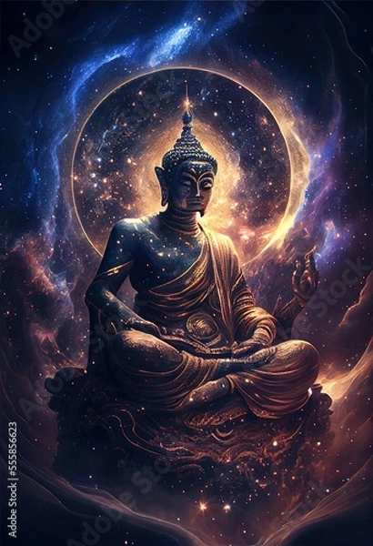 Obraz Buddha meditating in space, generative ai