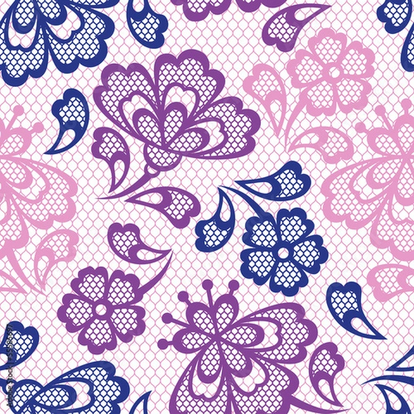 Fototapeta Old lace seamless pattern, ornamental flowers. Vector texture.