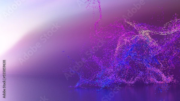 Obraz 3d render of abstract art 3d background with surreal motion moving festive wavy party balls sphere particles liquid substance in blue purple yellow gradient color