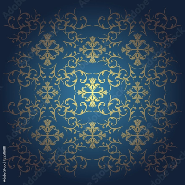 Obraz Blue baroque  background vector with flowers