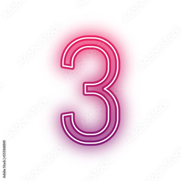 Obraz Neon light red alphabet three 3 outline