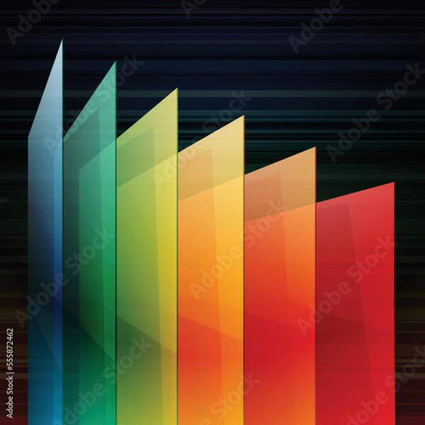 Fototapeta 3d perspective rainbow shiny abstract rectangle layers on black stripes background