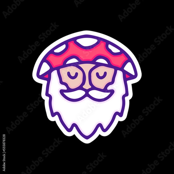 Fototapeta Cute bearded man with mushroom hat illustration, with soft pop style and old style 90s cartoon drawings. Artwork for street wear, t shirt, patchworks; for teenagers clothes.