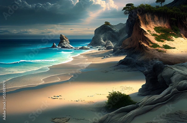 Obraz Beautiful Beach created with Generative AI technology