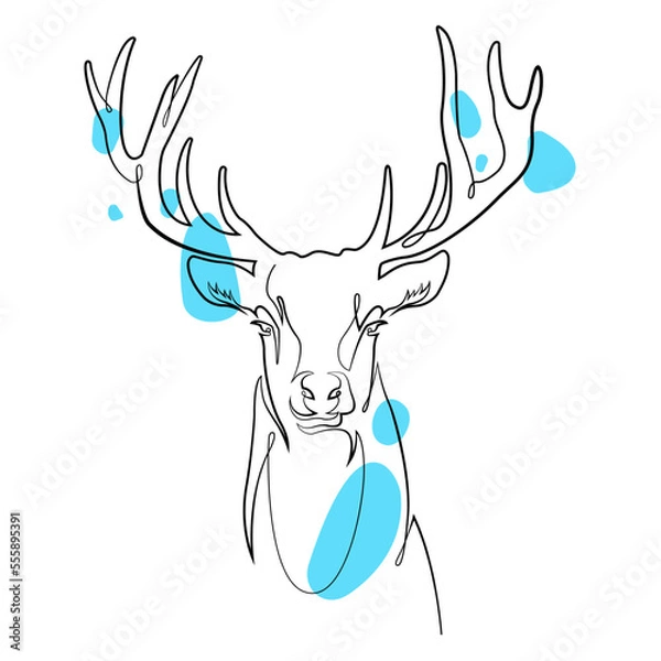 Fototapeta Linear illustration of a reindeer with colored elements. Vector print for clothes, accessories, covers, postcards. Linear graphic image.