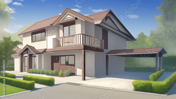 Obraz アニメ調の家系背景の高解像度画像イラスト(AI generated image)