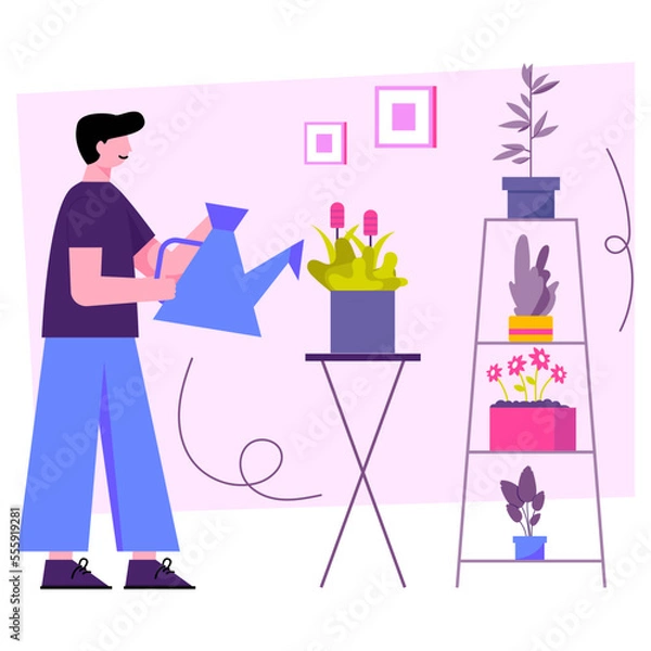 Fototapeta Editable design illustration of watering plant 