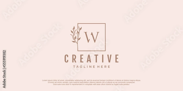 Fototapeta Initial logo w with floral design icon vector illustration