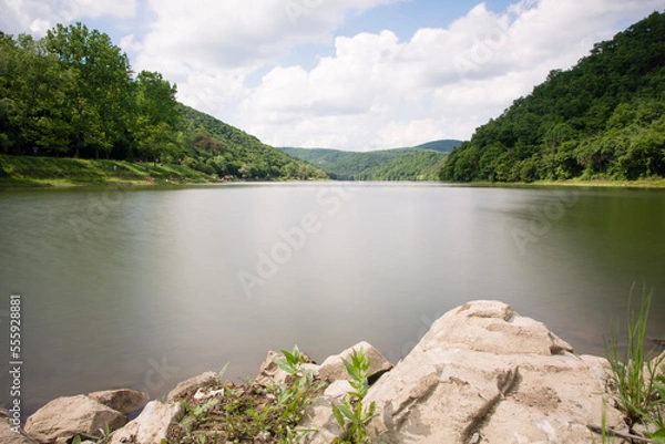 Fototapeta Lázbérci lake in Hungary and the Bükk Mountains in the background