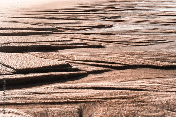 Obraz Sand structures, trickles, coombs, creeks and ravines at low tide, seems like another planet landscape