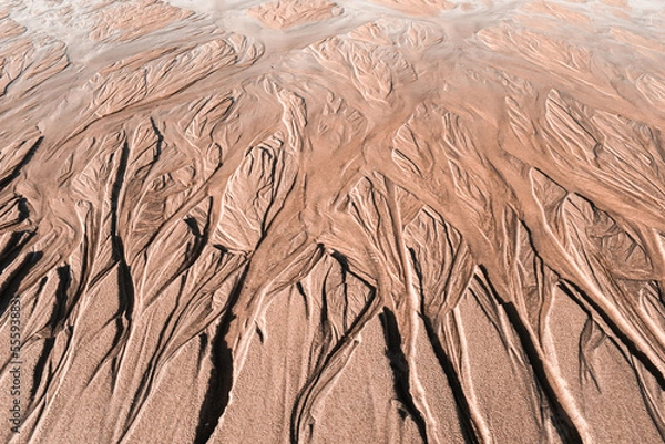 Obraz Sand structures, trickles, coombs, creeks and ravines at low tide, seems like another planet landscape