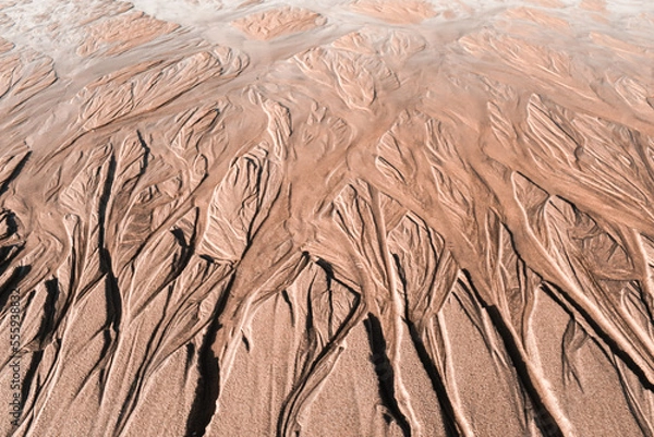 Obraz Sand structures, trickles, coombs, creeks and ravines at low tide, seems like another planet landscape