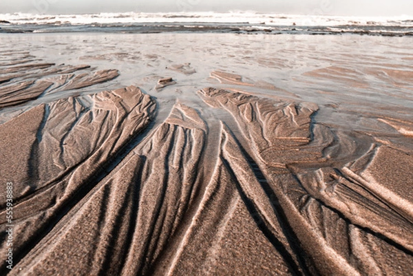 Obraz Sand structures, trickles, coombs, creeks and ravines at low tide, seems like another planet landscape