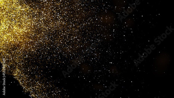 Fototapeta gold dust blown away by the wind and scattered. 3d illustration of gold particle