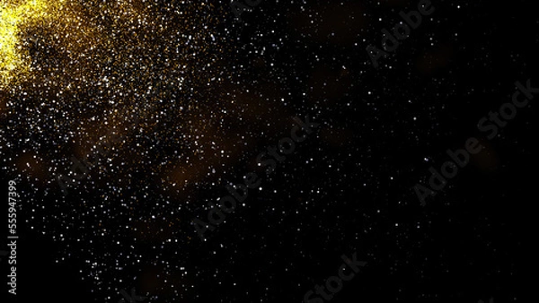 Fototapeta gold dust blown away by the wind and scattered. 3d illustration of gold particle