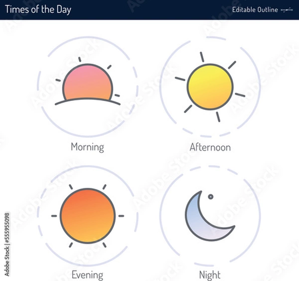 Obraz Times of the Day, icons, Sunrise, morning, afternoon, evening, night, sun icon, moon icon