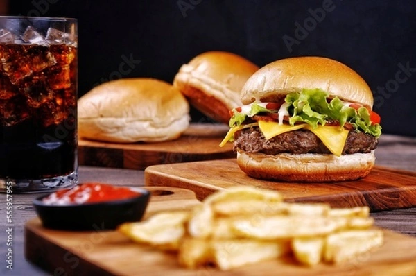 Obraz hamburger with glass of soda