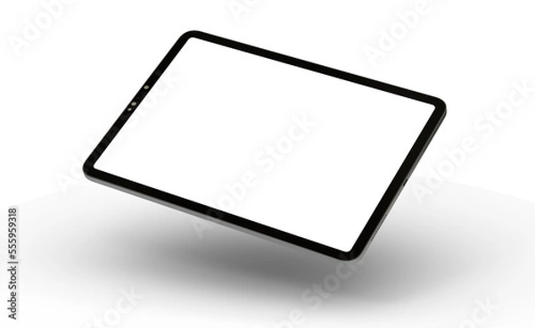 Obraz Blank screen realistic tablet frame, rotated position, side view, top view. The tablet is at different angles. Layout of a universal set of devices