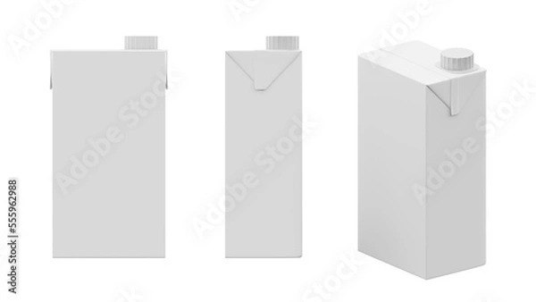 Obraz mock up of milk container mon white, 3d rendering of milk box PNG transparent backround